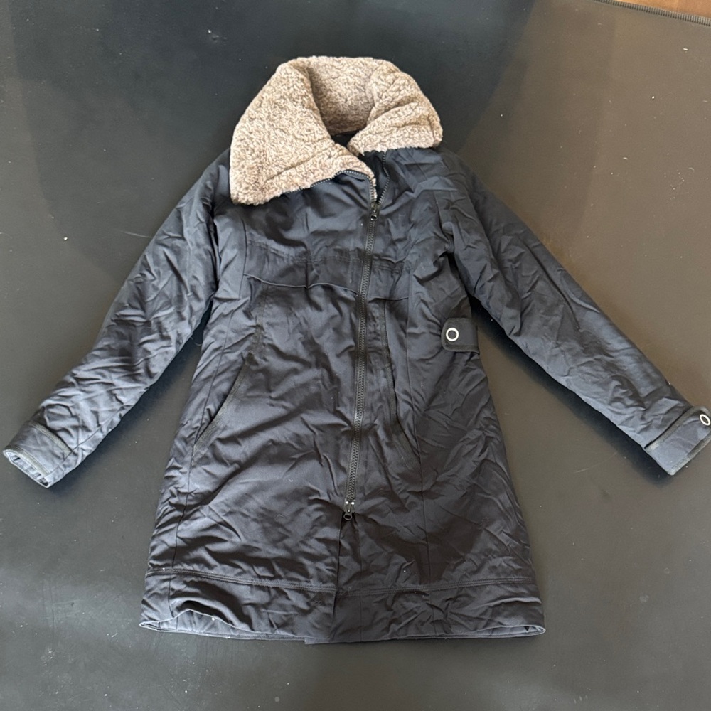 Prana Black Puffer Coat with Cream Collar